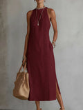 Jimena - Vestito midi in lino con collo alla coreana