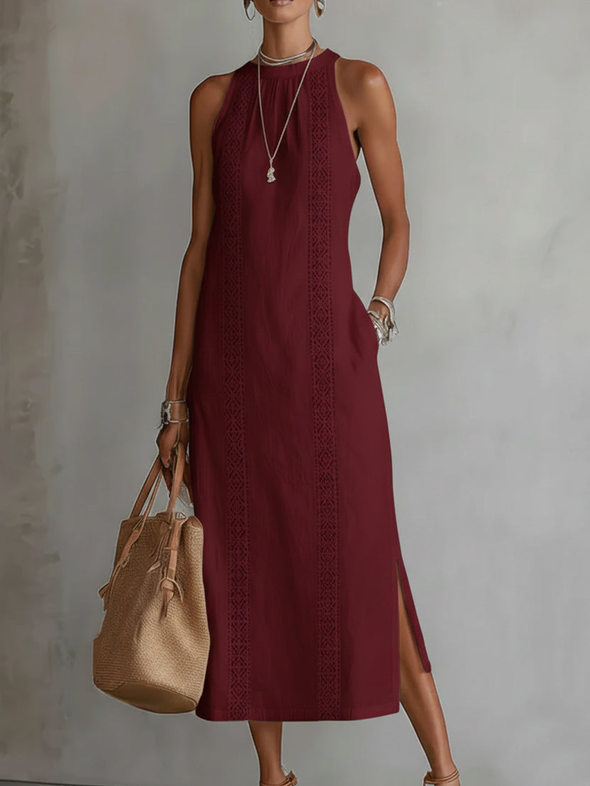 Jimena - Vestito midi in lino con collo alla coreana