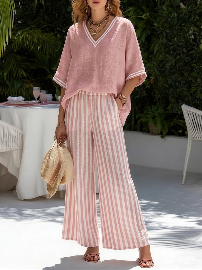 Amélia | Completo Rigato Lino Cotone Elegante Casual