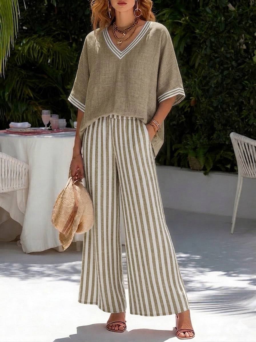 Amélia | Completo Rigato Lino Cotone Elegante Casual