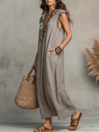 Camelia | Abito Lungo Bohemien In Lino E Cotone