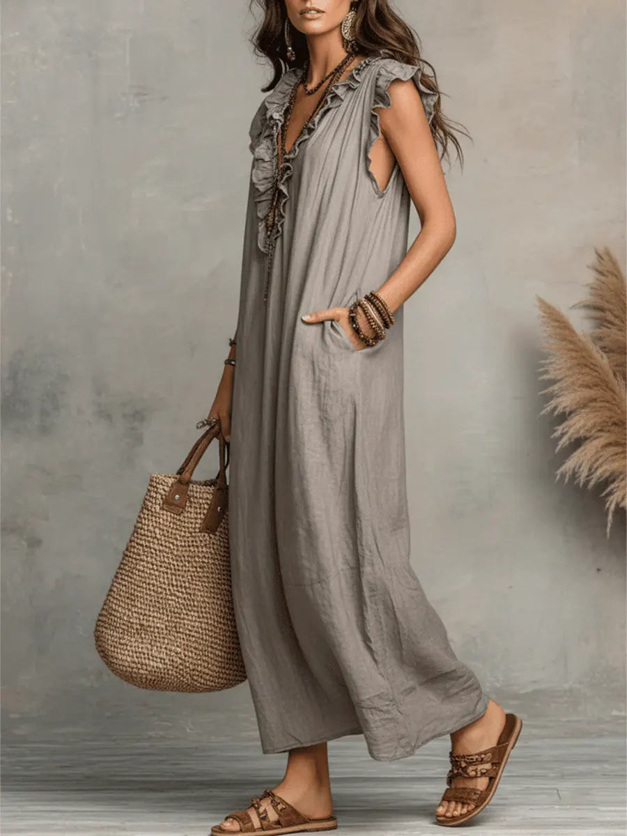 Camelia | Abito Lungo Bohemien In Lino E Cotone
