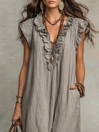 Camelia | Abito Lungo Bohemien In Lino E Cotone