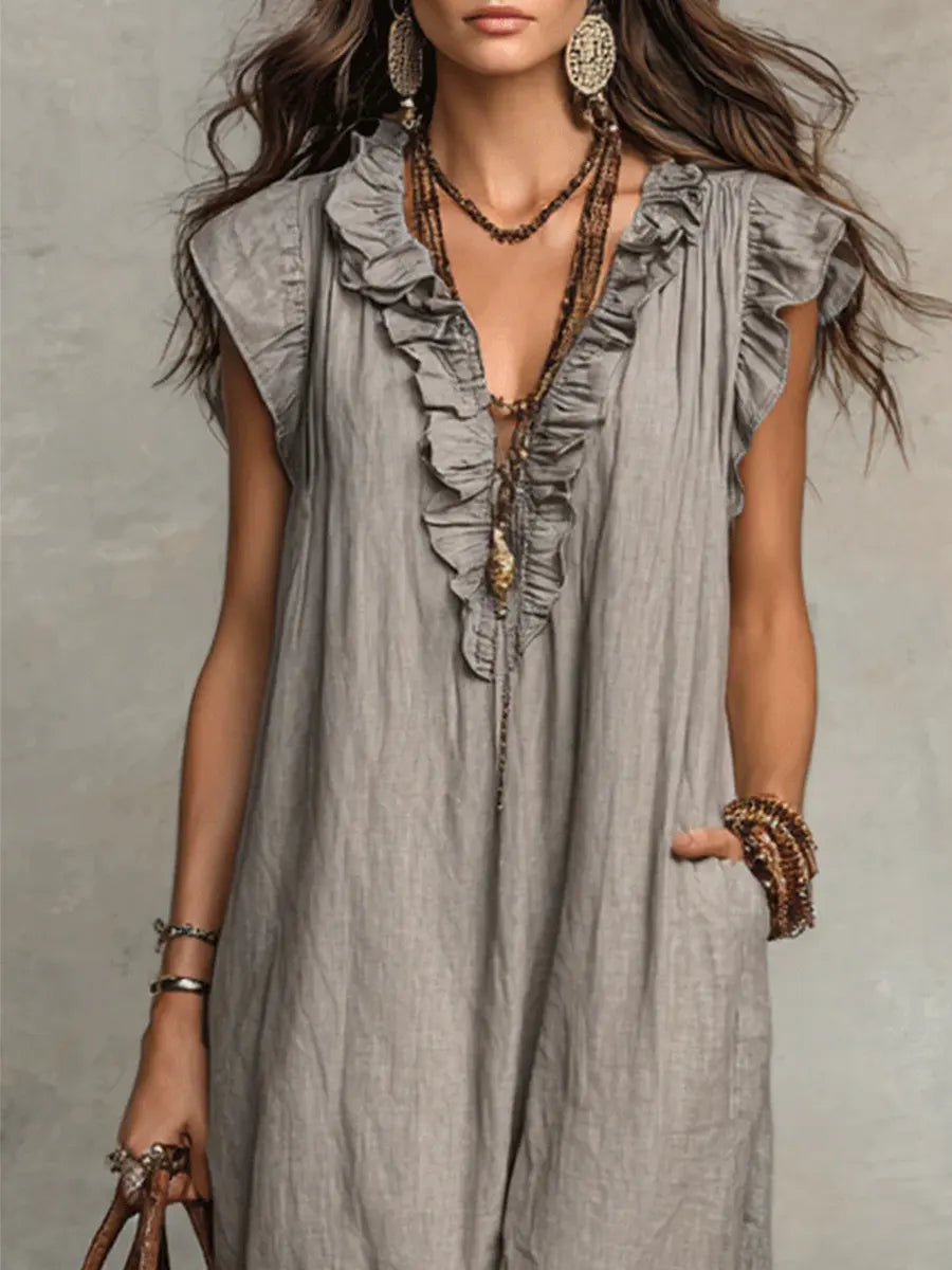 Camelia | Abito Lungo Bohemien In Lino E Cotone