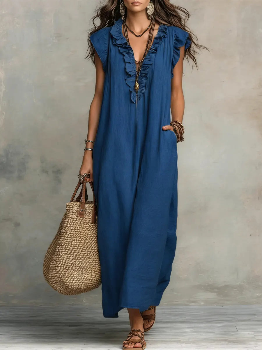 Camelia | Abito Lungo Bohemien In Lino E Cotone