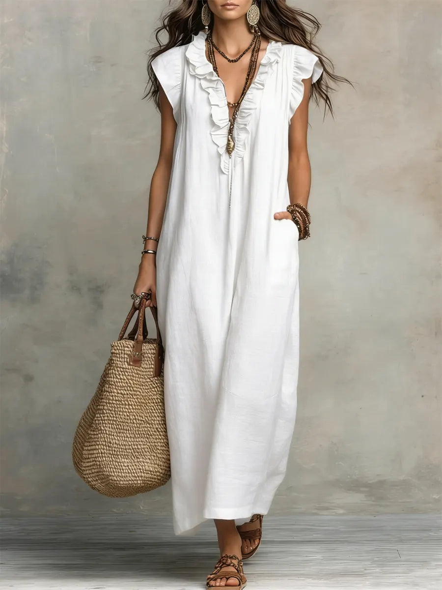 Camelia | Abito Lungo Bohemien In Lino E Cotone