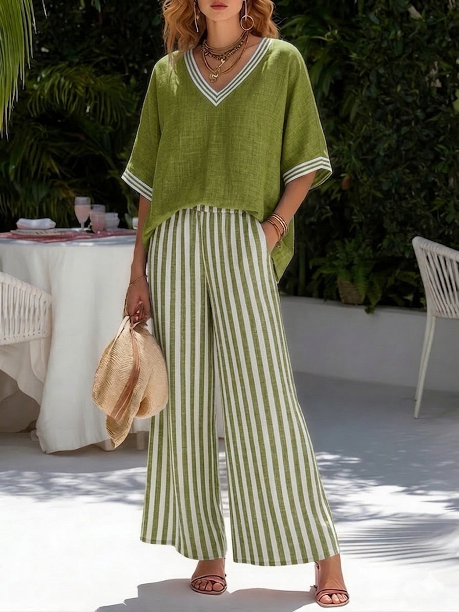 Amélia | Completo Rigato Lino Cotone Elegante Casual