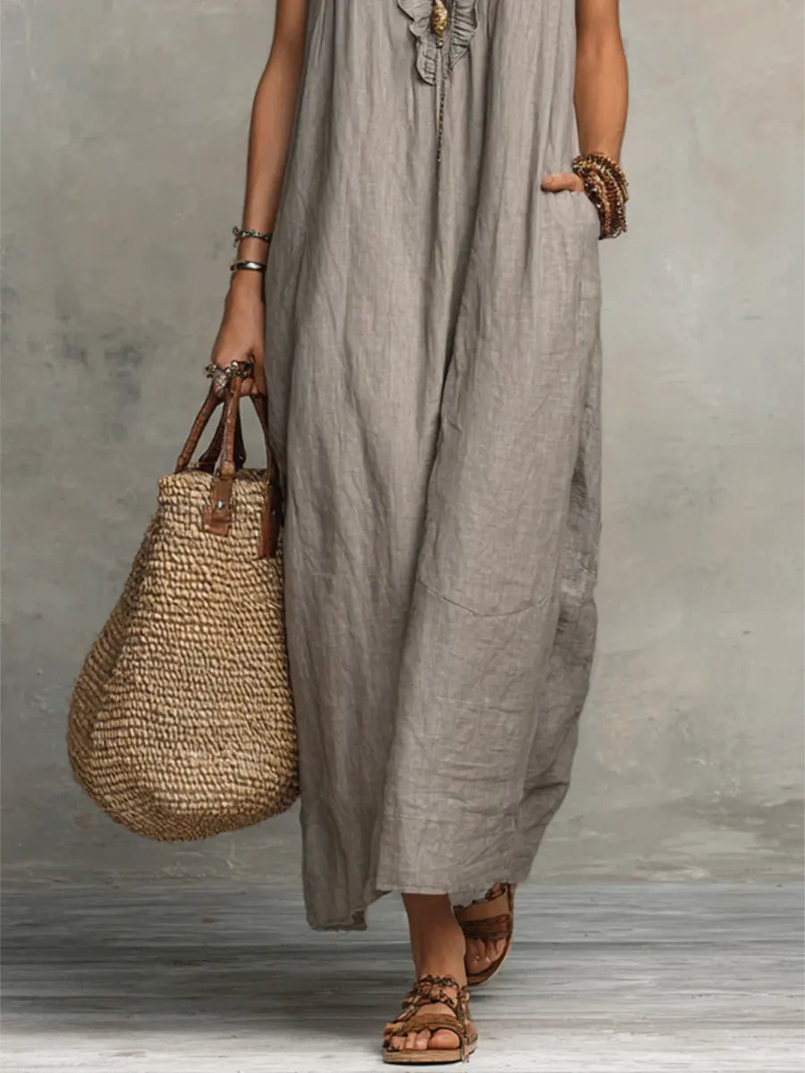 Camelia | Abito Lungo Bohemien In Lino E Cotone
