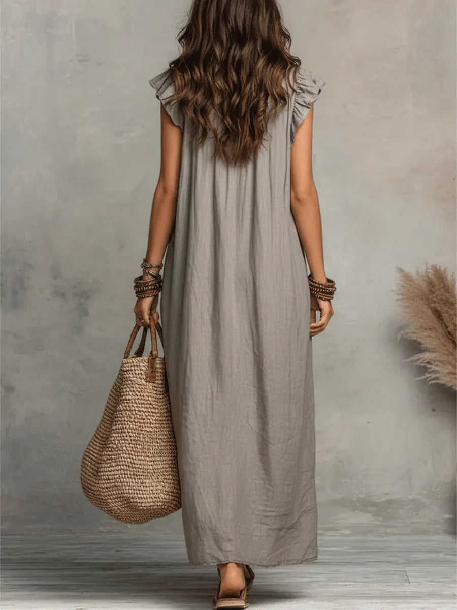 Camelia | Abito Lungo Bohemien In Lino E Cotone