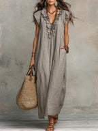 Camelia | Abito Lungo Bohemien In Lino E Cotone