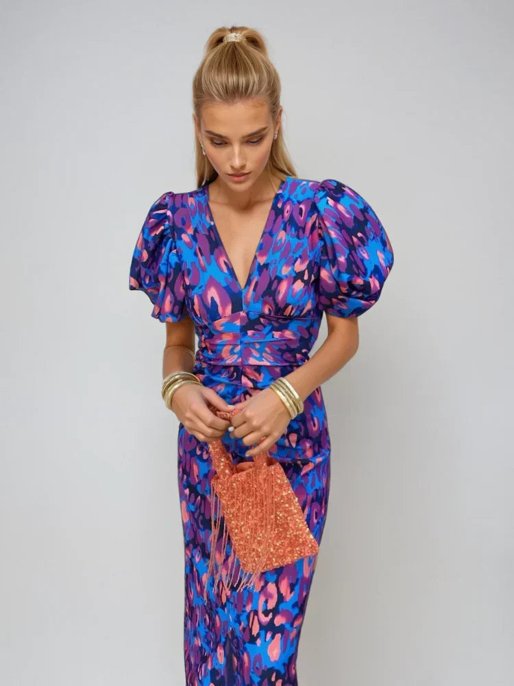 Oranit™ | Vestito colorato con maniche a pieghe