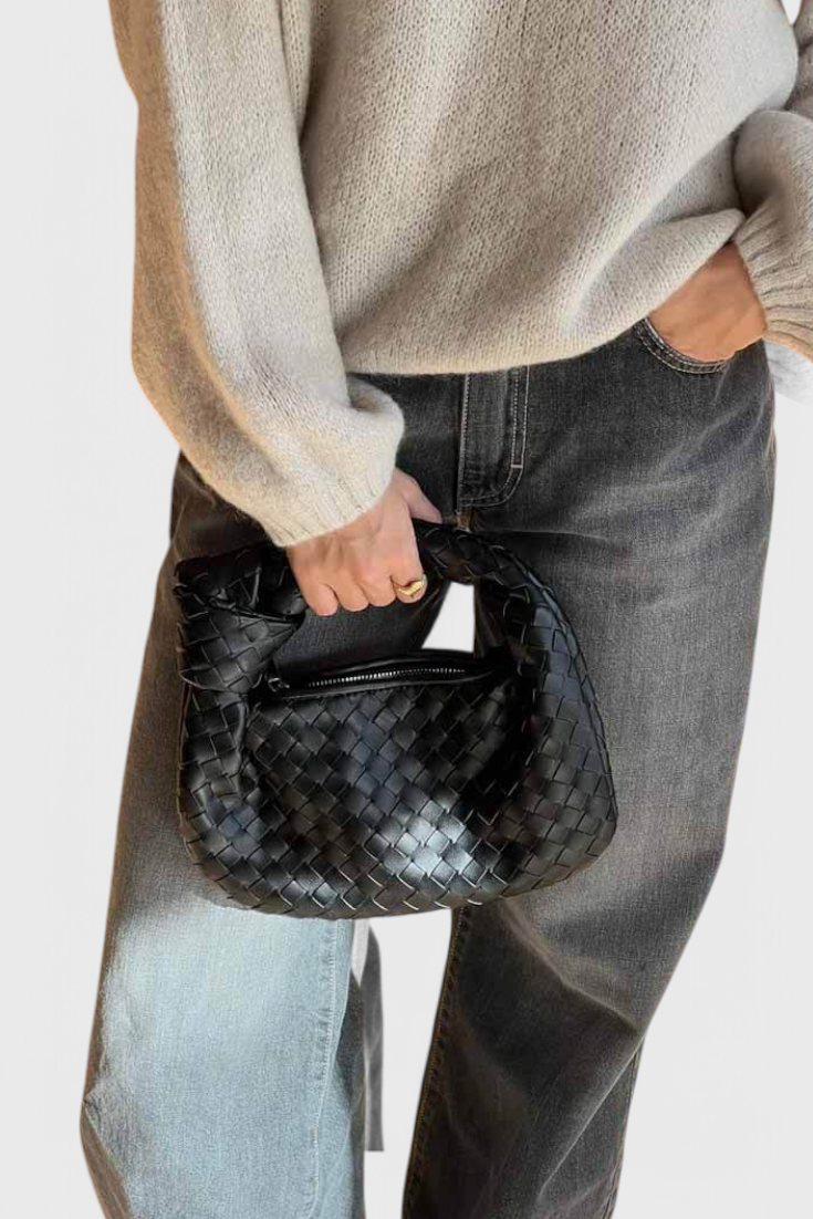 Borsa a spalla piccola intrecciata color salvia