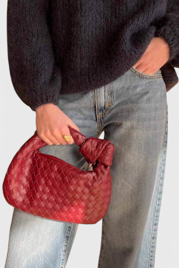 Borsa a spalla piccola intrecciata color salvia