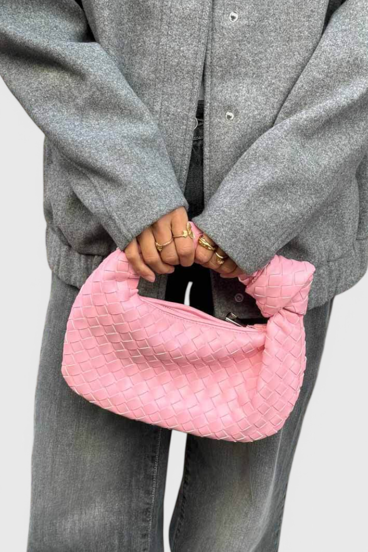 Borsa a spalla piccola intrecciata color salvia