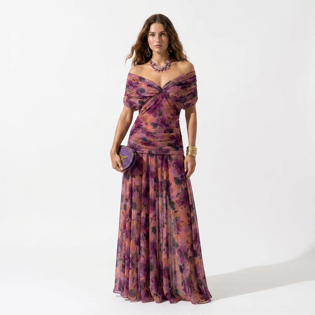 Xenia - Abito lungo elegante con scollo a V