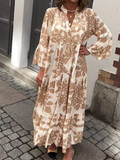 Bianca | Abito lungo boho con stampa barocca e maniche a campana