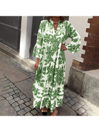 Bianca | Abito lungo boho con stampa barocca e maniche a campana