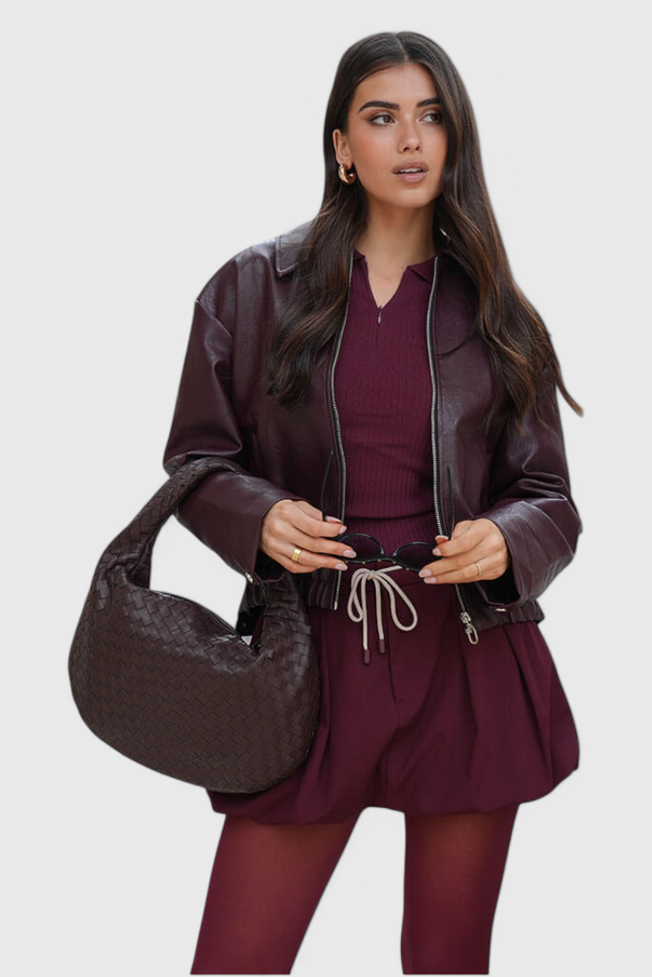 Borsa a tracolla media in lilla con dettaglio nodo